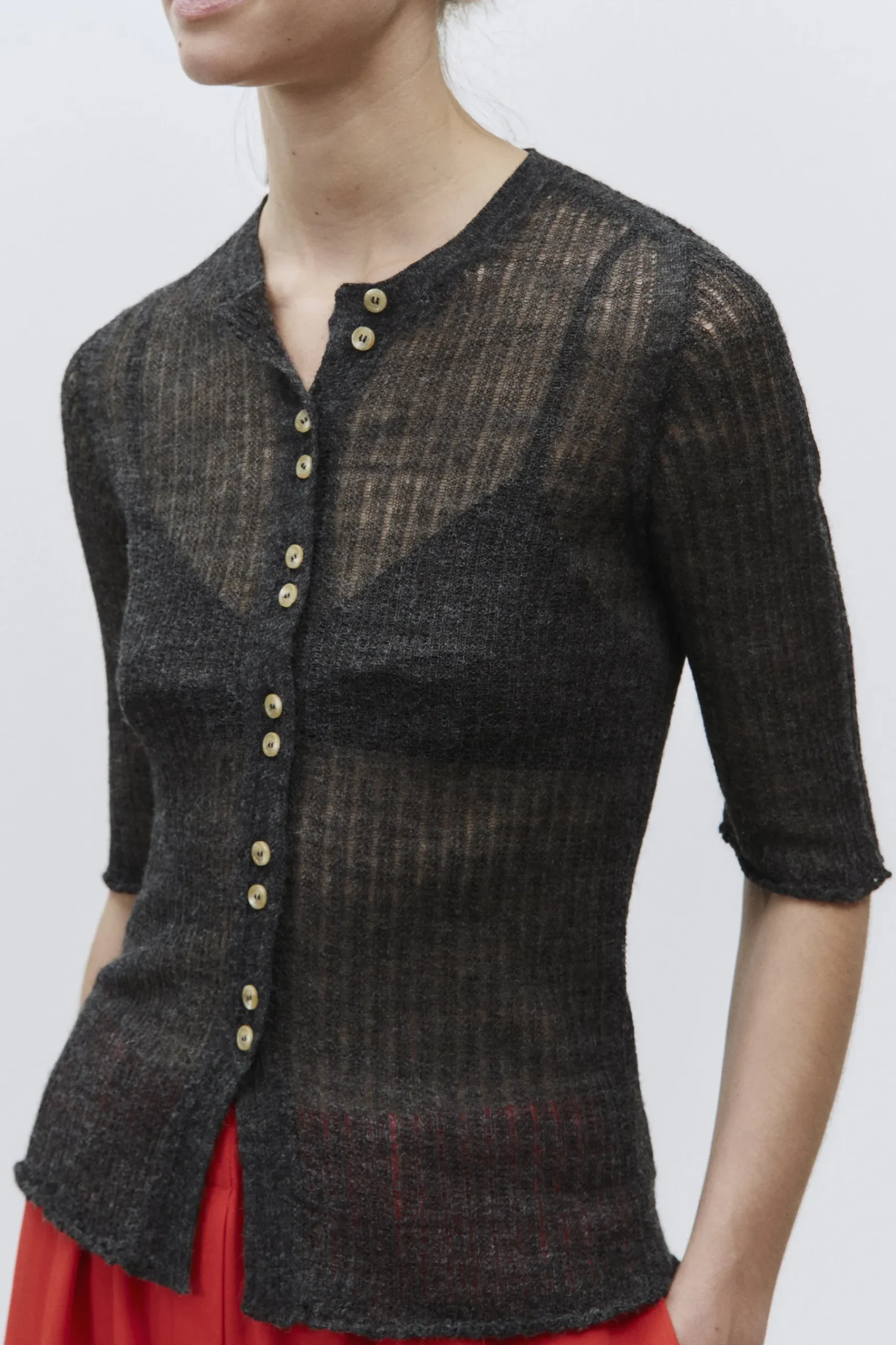 Knitwear-HUSK Alysi Fuomo Cardigan - Charcoal