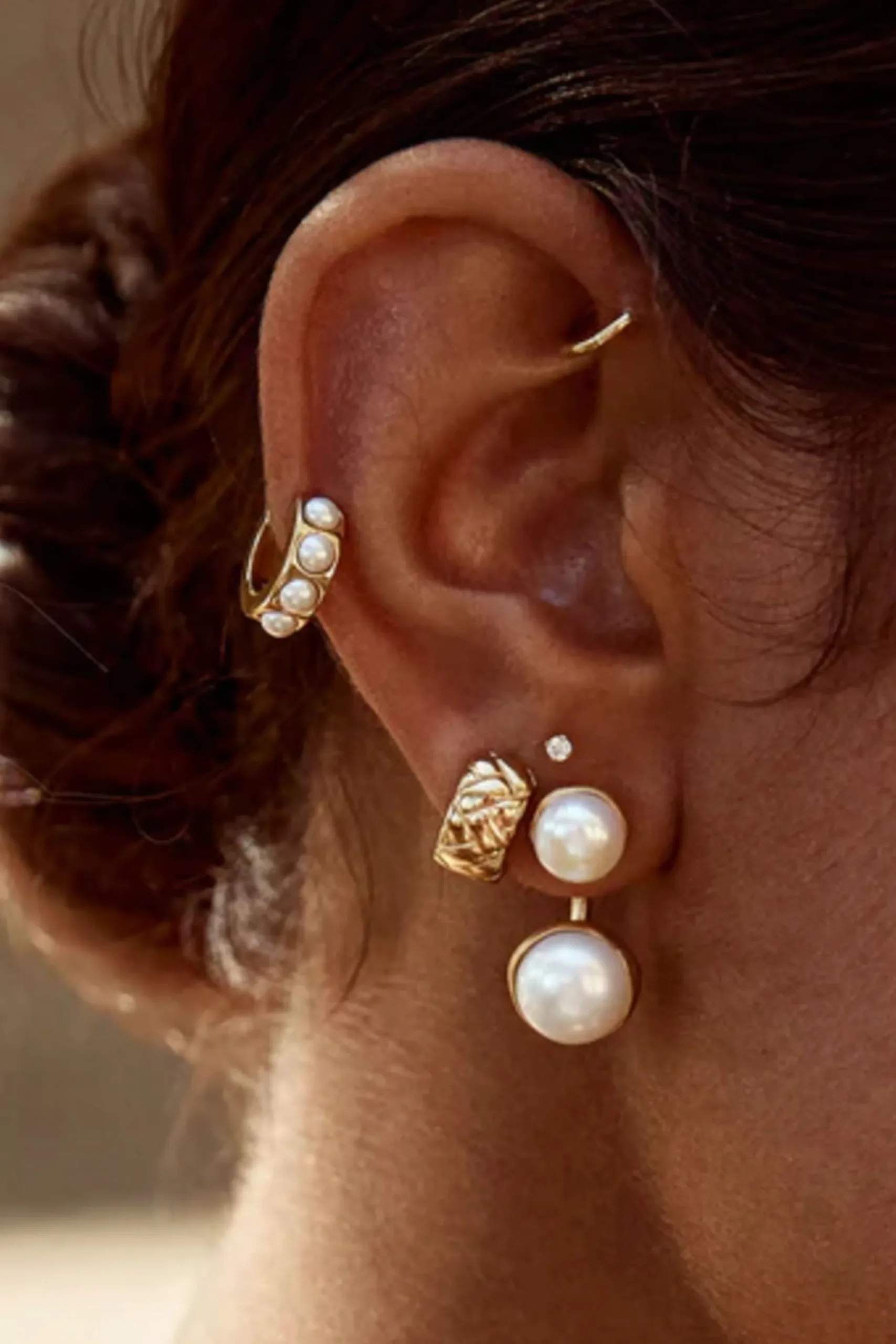Earrings-HUSK Fairley Pearl Huggie - Gold