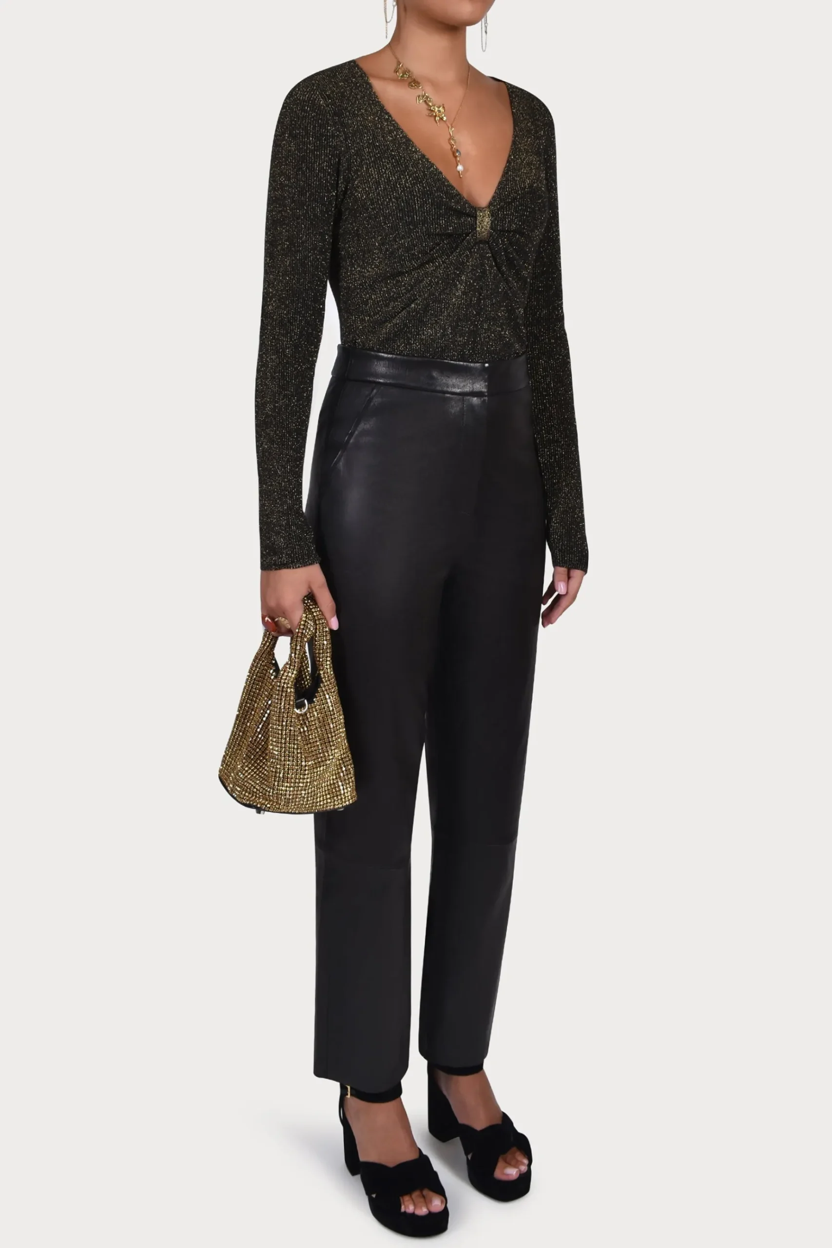 Pants-HUSK CROP LEATHER - Black