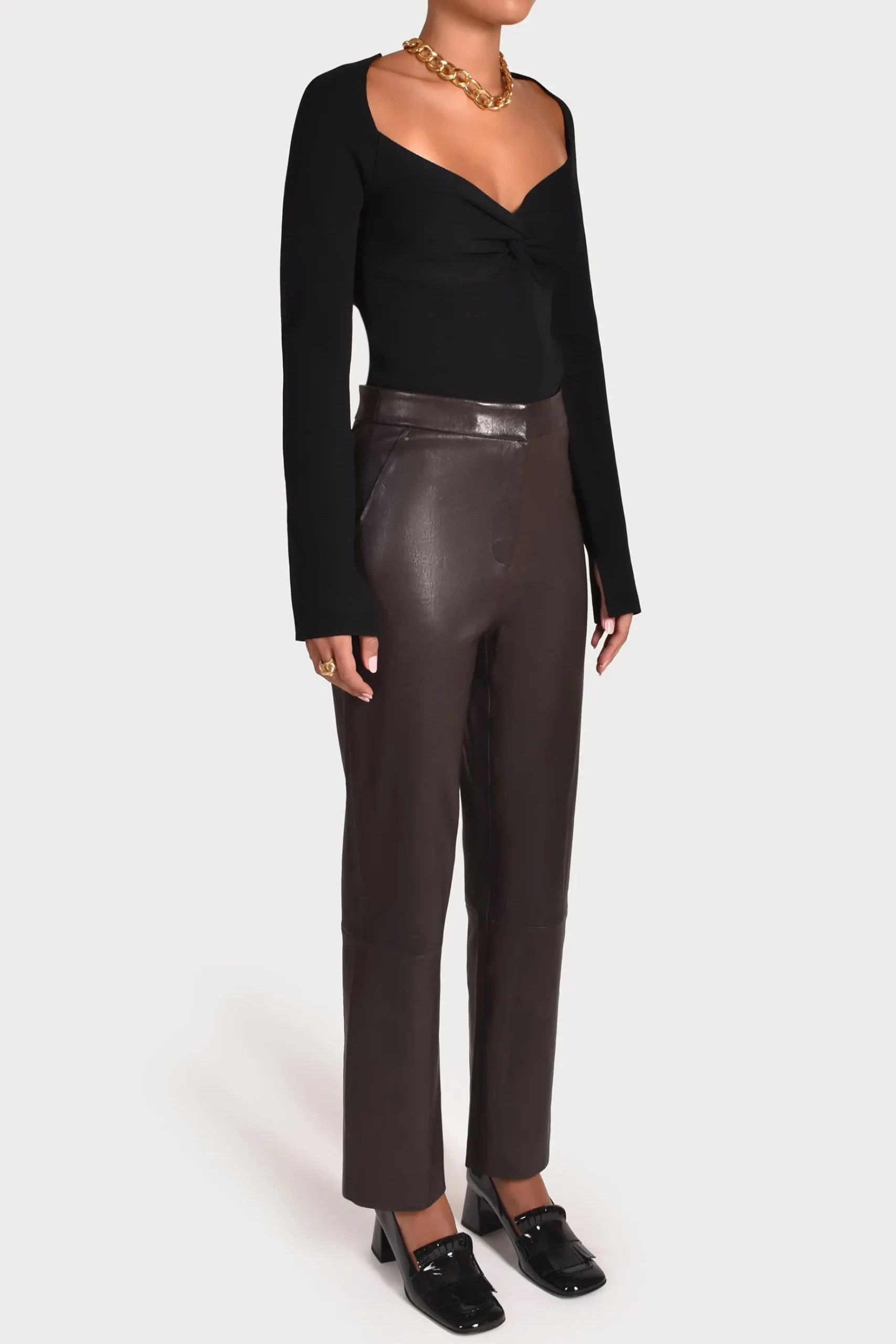 Pants-HUSK CROP LEATHER - Chocolate