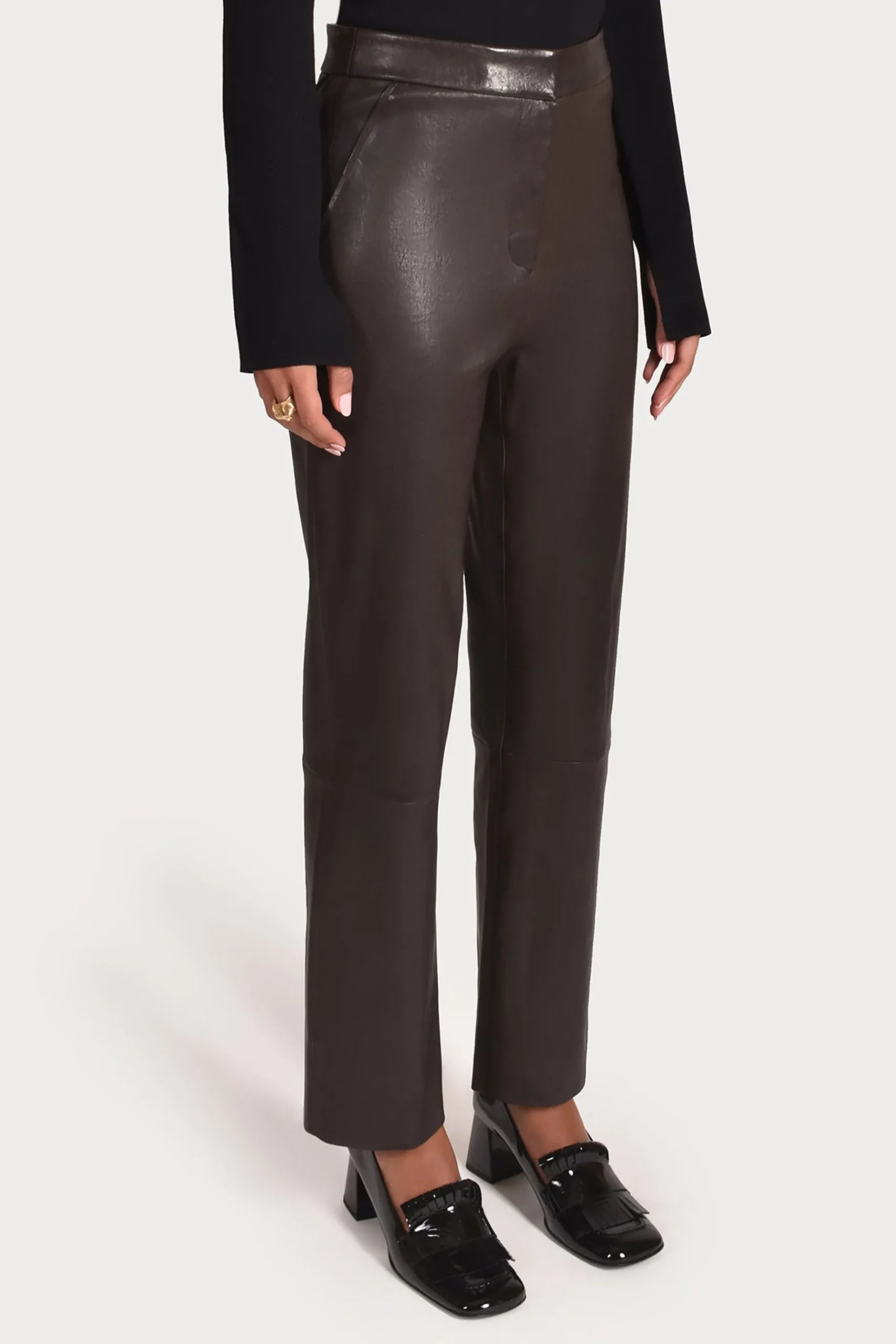 Pants-HUSK CROP LEATHER - Chocolate