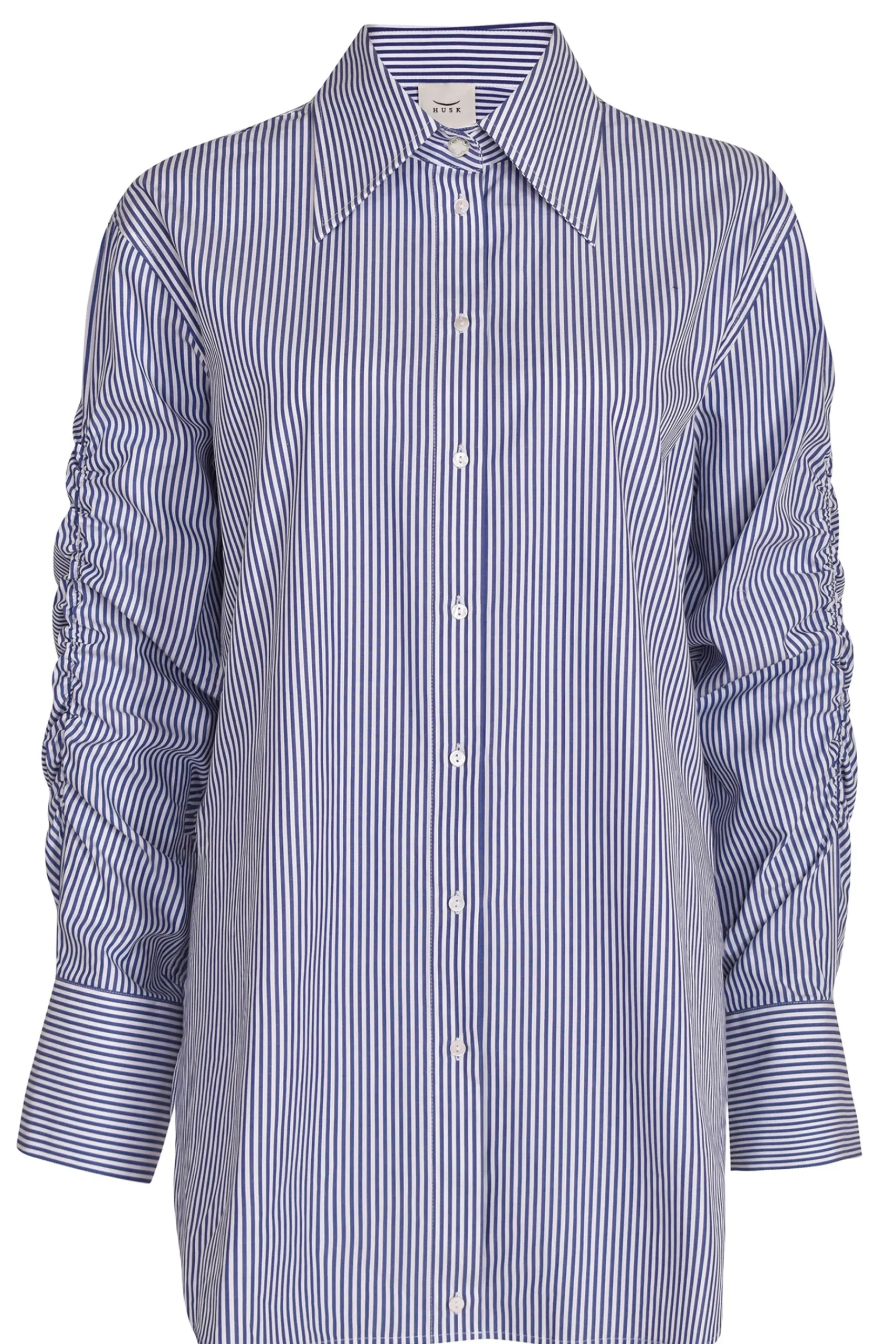 Tops-HUSK Luca shirt - Blue white Bluewhite