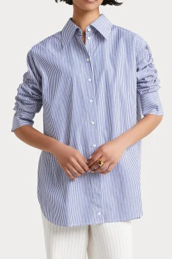 Tops-HUSK Luca shirt - Blue white Bluewhite