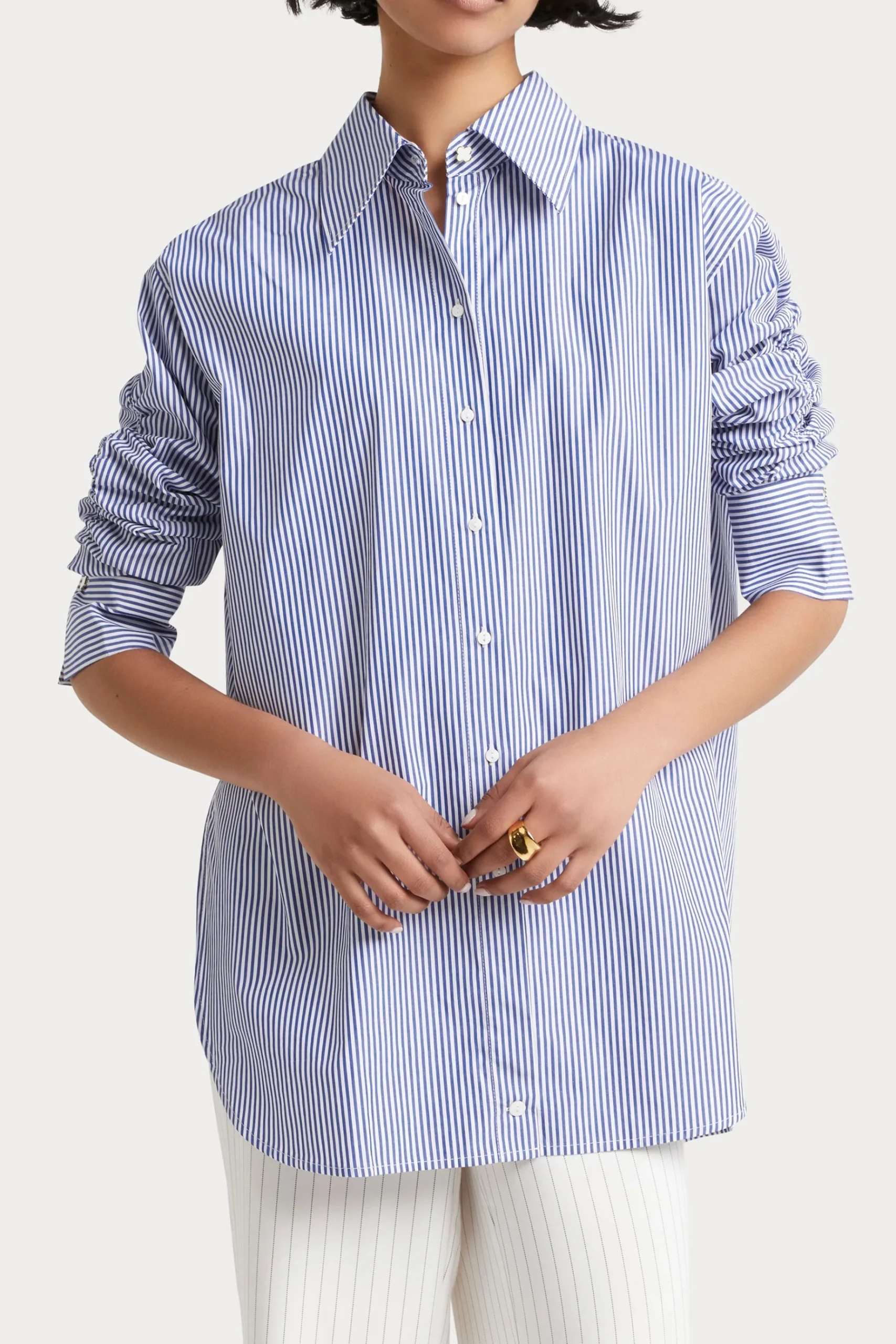 Tops-HUSK Luca shirt - Blue white Bluewhite