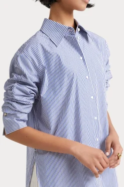 Tops-HUSK Luca shirt - Blue white Bluewhite