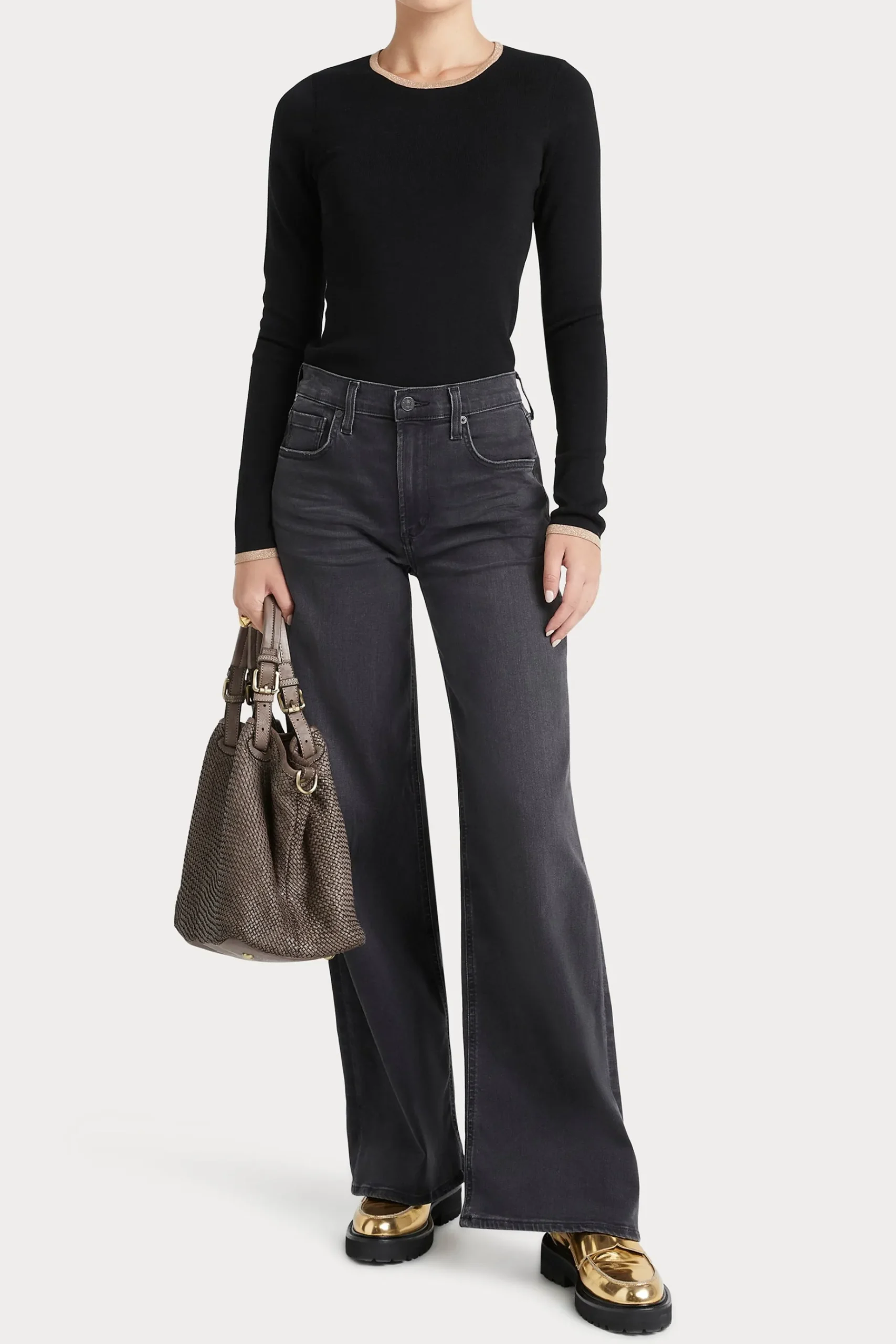 Knitwear-HUSK MERINO CREW - Black Strp BlackStrp
