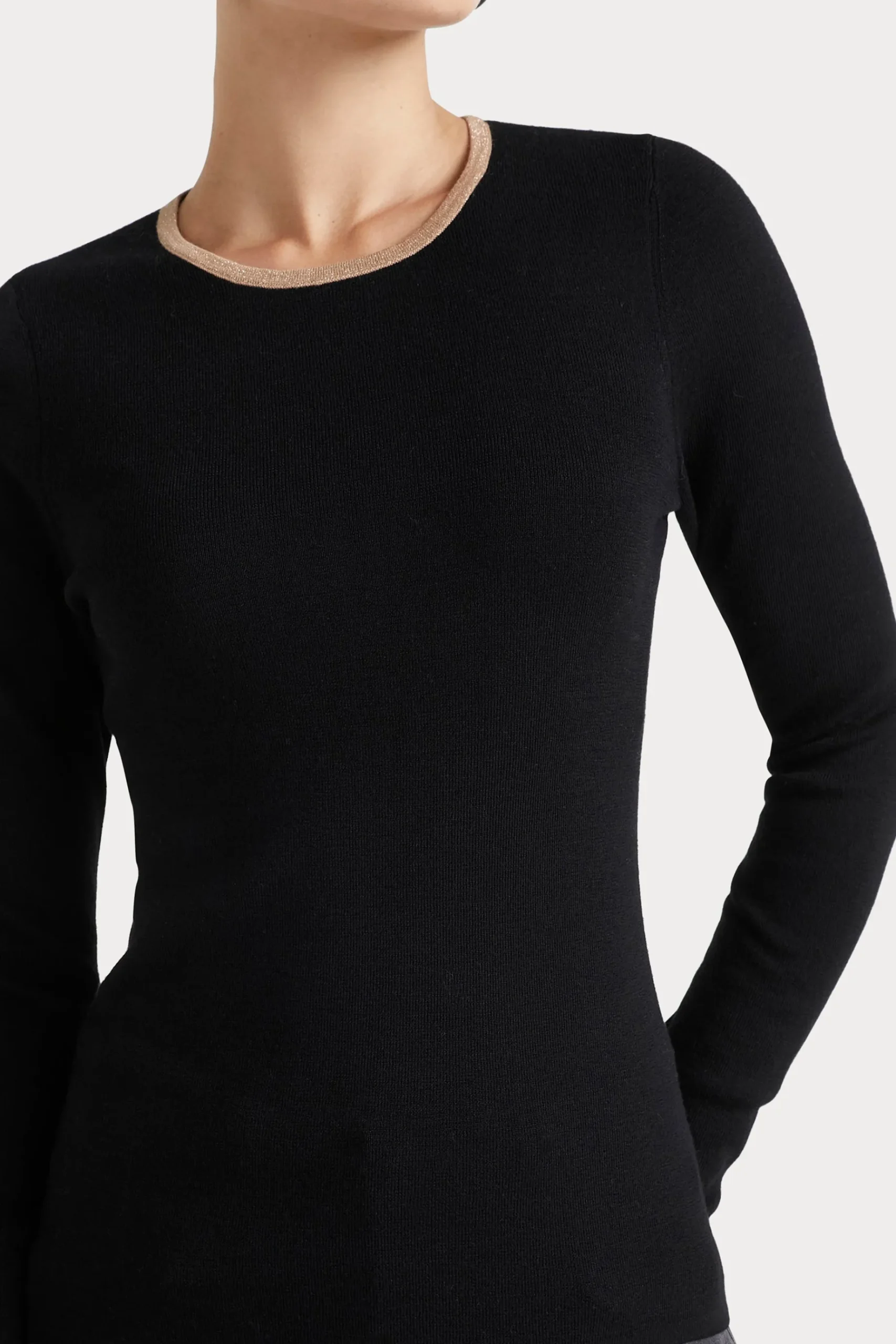 Knitwear-HUSK MERINO CREW - Black Strp BlackStrp