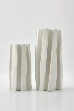 Vases & Planters-HUSK Pleat Vase - Ivory