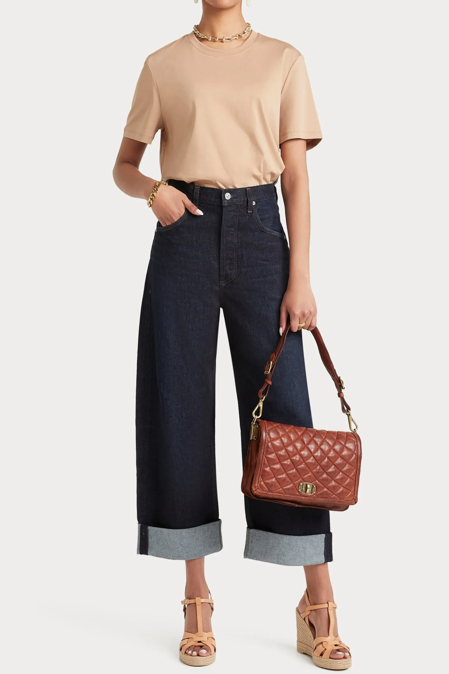 Tops-HUSK TAILORED TEE - Mocha