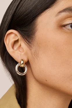 Earrings-HUSK Jenny Bird Puffy Earring - Silver & Gold Silver&Gold