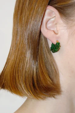 Earrings-HUSK Kroon Mini Hoops - Green