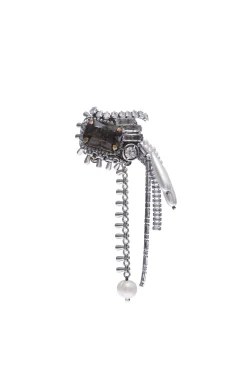 Earrings-HUSK Rada Crystal Brooch - Silver