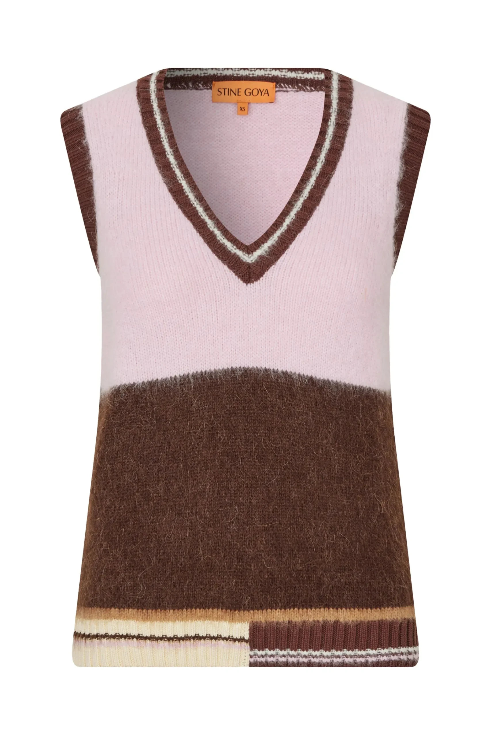 Knitwear-HUSK Stine Goya V-neck Vest - Multi Coloured neckVest-MultiColoured