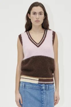 Knitwear-HUSK Stine Goya V-neck Vest - Multi Coloured neckVest-MultiColoured