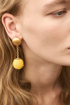 Earrings-HUSK Vanessa Baroni Raffia Earring - Yellow
